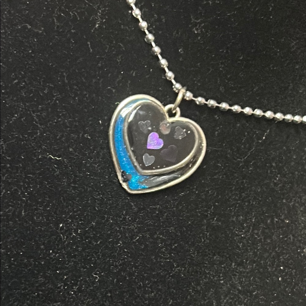 Heart Pendant Necklace with Blue and Iridescent Accents